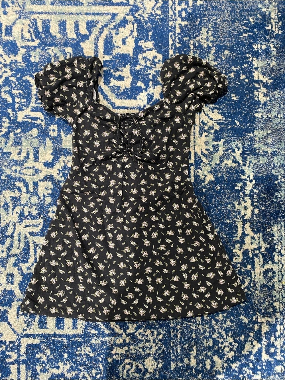 H&M Floral Mini Dress in Black & Pink Size L